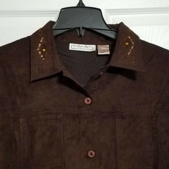Keneth Too Women's Button Down Top ~ Sz L ~ Brown - Picture 7 of 8